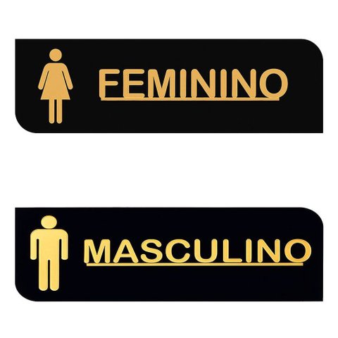 Kit 2 Placas Acrílicas Sinalizadoras Banheiro Feminino e Masculino