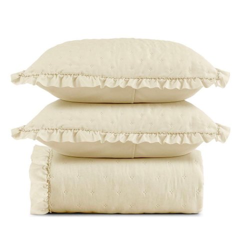Kit Cobre Leito com Babado Elegance Queen 3 Peças Microfibra 100% Poliéster Creme Casa Scarpa