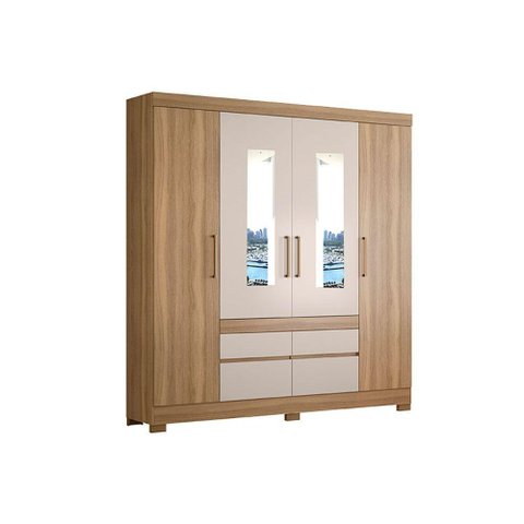 Guarda Roupa 4 Portas e 4 Gavetas c/ Espelhos Bilbao Amêndola/Off White - Demóbile