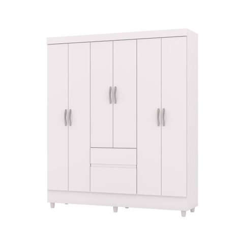 Guarda Roupa Casal Ideal Plus 6 Portas de Bater 2 Gavetas MDP Branco Vila Rica 154cm
