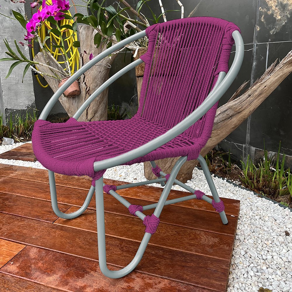 Cadeira Decorativa Julia em Corda Náutica e Base em Alumínio Cinza/rosa - 1
