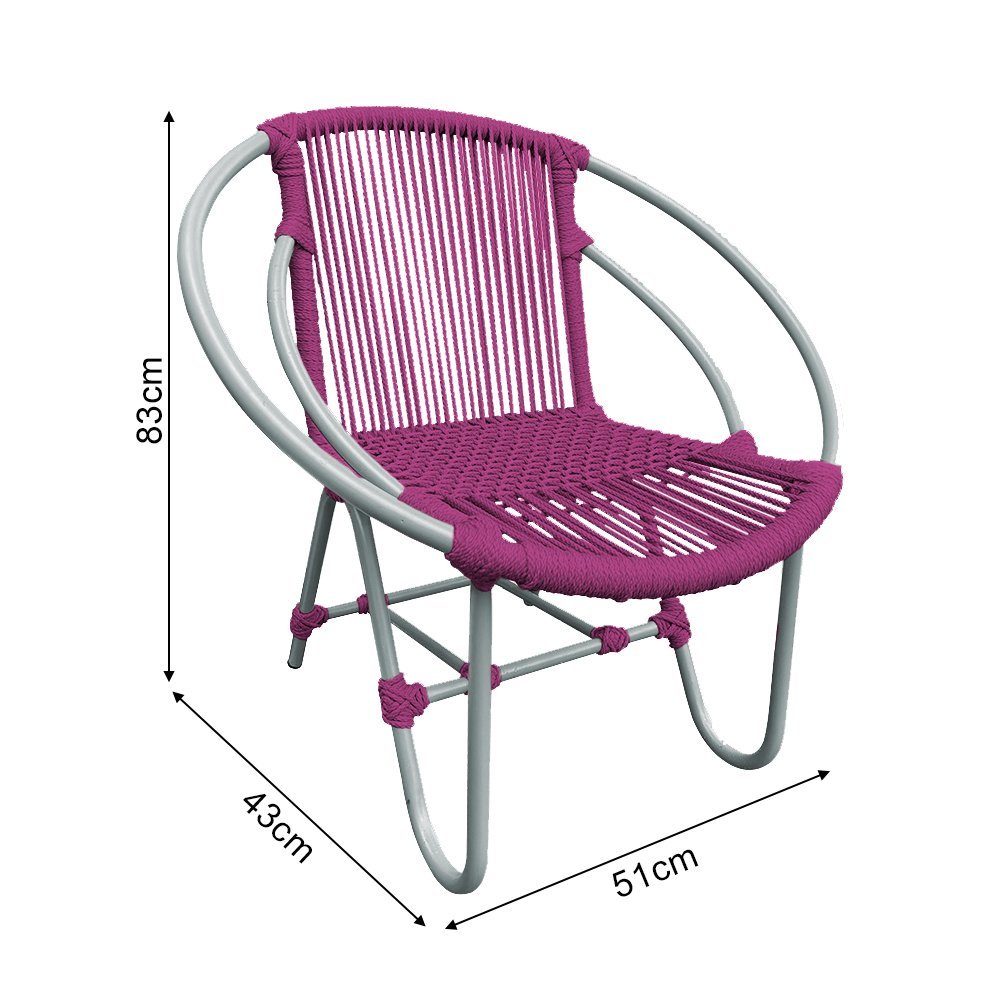 Cadeira Decorativa Julia em Corda Náutica e Base em Alumínio Cinza/rosa - 4