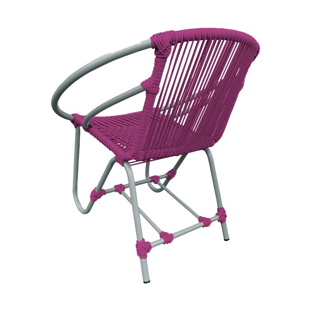 Cadeira Decorativa Julia em Corda Náutica e Base em Alumínio Cinza/rosa - 3