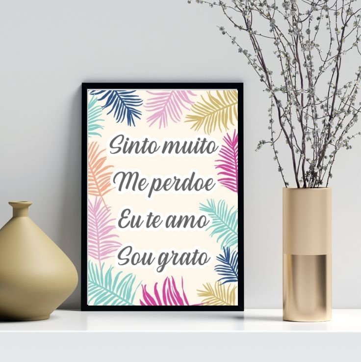 Quadro Decorativo Ho' Oponopono Mágico- Folhas 24x18cm:madeira