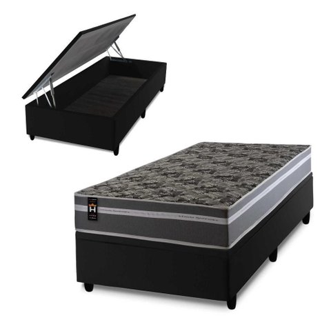 Cama Box Baú Miami Cinza 96x203 Preto Espuma D33 King House