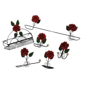 Kit banheiro decorativo pratico 6 peças artesanal rústico ferro flores
