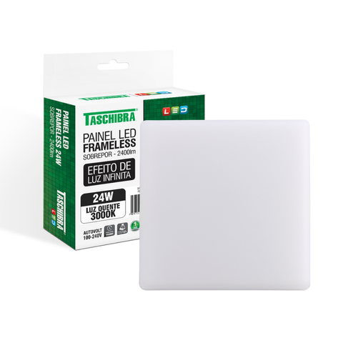 Painel de Led Taschibra Frameless Quadrado Sobrepor 24W Bivolt 3000K Luz Quente