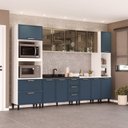 Ver imagem 1 de Cozinha sem Rodapé Torre Quente Paneleiro Aéreo de Vidro e Balcão Amara Azul/Branco