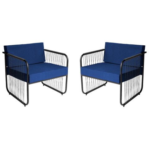Conjunto 2 Poltronas para Sala de Estar Córdova em Aço Carbono e Fibra Sintética Acesse Móveis