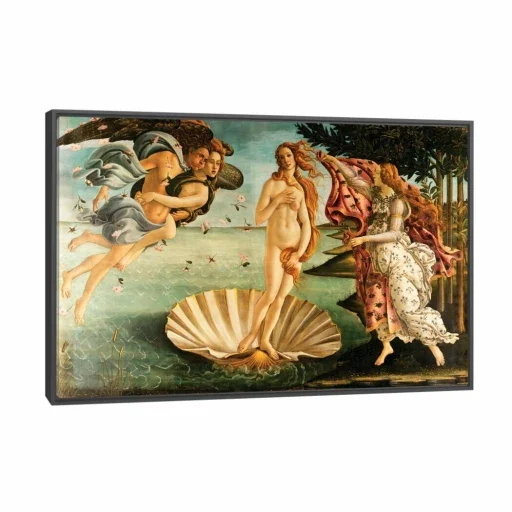 Quadro Decorativo Canvas Sandro Botticelli o Nascimento de Vênus 45x30 Moldura Preta