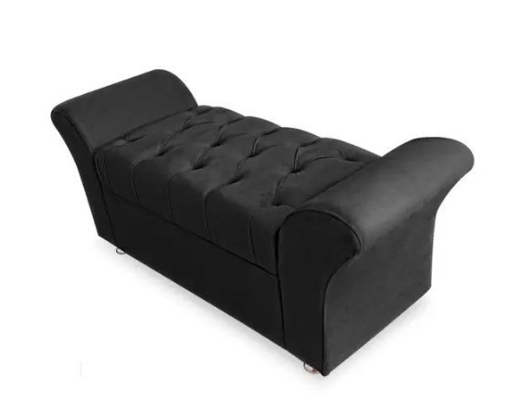 Kit Cabeceira Geovana e Calçadeira Veneza Casal 140cm Suede Topázio Decor:preto - 3