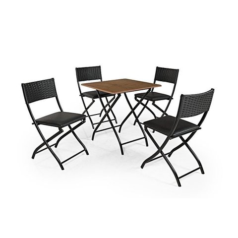 Jogo de Mesa Dobravel Imbuia com 4 Cadeiras Preto