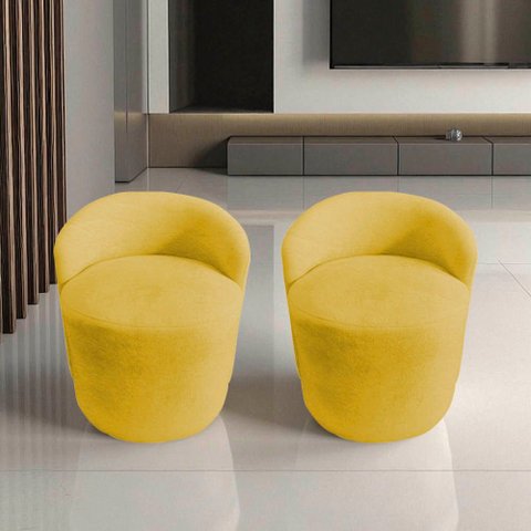 Kit 2 Poltronas Decorativa Yara Orgânica Couro Amarelo