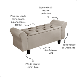 Recamier Baú Divã Luxo 90 Cm Decoração Calçadeira para Cama Box Quarto Solteiro - 2