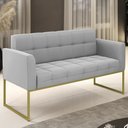 Ver imagem 2 de Sofá Namoradeira Base Industrial Dourado Ana Suede Cinza - Ibiza