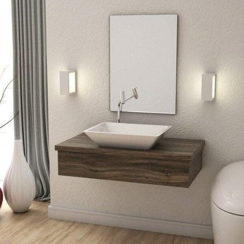 Conjunto Bancada para Banheiro 80cm com Cuba RT45 e Espelheira 801W Metrópole Marrom/Carvalho Dark