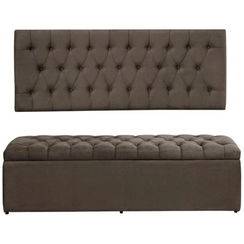 Painel Cabeceira com Bau Dubai 1.38mt Suede Marrom