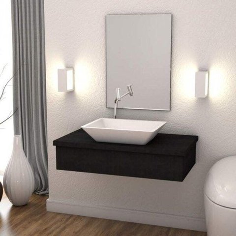 Conjunto Bancada para Banheiro 80cm com Cuba RT45 e Espelheira 801W Metrópole Preto/Onix