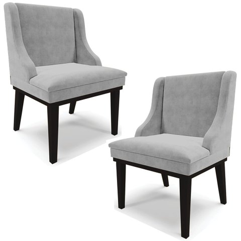 Kit 2 Cadeiras Decorativas Sala de Jantar Base Fixa de Madeira Firenze Suede Cinza/Preto G19 - Gran 
