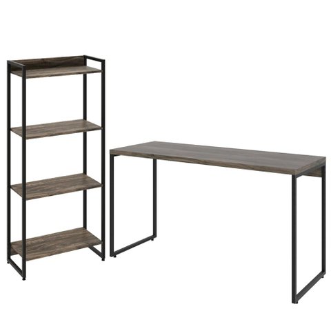 Kit Estante Areta 4 Prateleiras com Mesa Industrial Aspen 135cm C01 Carvalho Dark - Lyam Decor