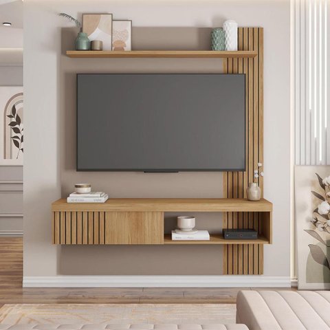 Painel Tv 55 Pol 150cm Bancada Suspensa Ripado Luana C01 - D’Rossi