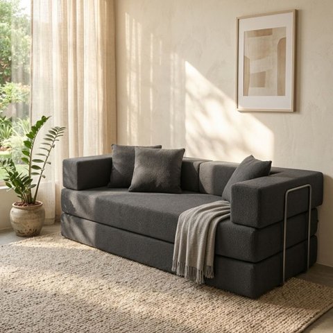 Sofá Loft na Caixa a Vácuo Moderno 2 Lugares 160cm Compacto Bouclê Cinza Escuro - Vimont Moveis