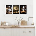 Ver imagem 2 de Kit 3 Quadros para Cozinha Gatos com Comidas 24x18cm - com Vidro:moldura Preta