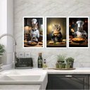 Ver imagem 1 de Kit 3 Quadros para Cozinha Gatos com Comidas 24x18cm - com Vidro:moldura Preta