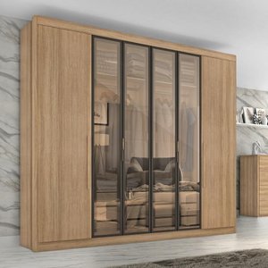 Guarda Roupa Casal Valencia 6 Portas 6 Gavetas com Vidro Reflecta