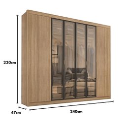 Guarda Roupa Casal Valencia 6 Portas 6 Gavetas com Vidro Reflecta - 5 Guarda Roupa Casal Valencia 6 Portas 6 Gavetas com Vidro Reflecta - 5