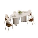 Ver imagem 4 de Mesa de Sala Jantar Liz C/ Tampo Madeirado C/ Vidro Oval 218x108cm Off White/dourado - Dj Móveis