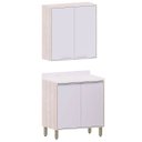 Ver imagem 1 de Kit Armário Aéreo e Balcão 2 Portas 80 Cm Atenas Cinza Cristal