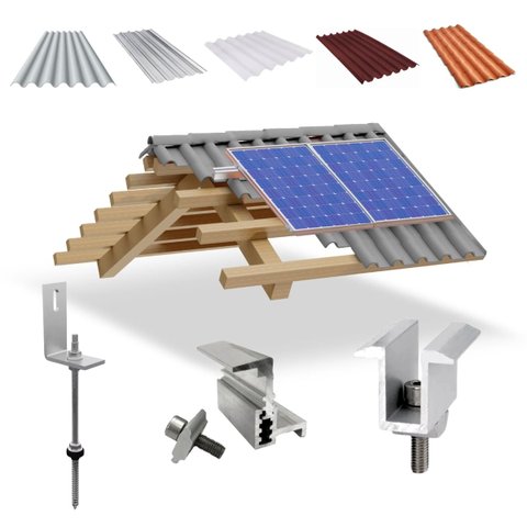 Kit Estrutura Suporte Fixador Linha C P/ 02 Placas Solar Alumínio Inox Telha Fibro Ondulada Viga Mad