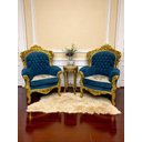 Ver imagem 2 de Par de Poltronas Clássicas Azul com Dourado 130x70x90cm