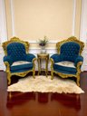Ver imagem 2 de Par de Poltronas Clássicas Azul com Dourado 130x70x90cm