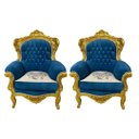 Ver imagem 1 de Par de Poltronas Clássicas Azul com Dourado 130x70x90cm