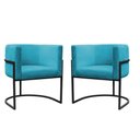 Ver imagem 1 de Kit 2 Poltrona Reforçadas Decorativa Sala de Estar Carla Base Ferro Preta Suede:azul Tifany