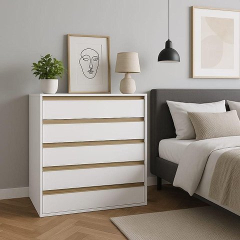 Cômoda Select 5 Gavetas MDF Puxador em Alumínio Branco Belmax