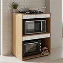 Ver imagem 1 de Balcão Cooktop Ariana Cozinha Compacta com Nichos para Micro-Ondas Amêndoa Branco - Desk Design