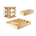 Ver imagem 1 de Kit Organizador de Gaveta com 01 Porta Temperos + 01 Porta Rolos + 01 Organizador Talheres em Bambu