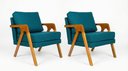 Ver imagem 2 de Kit 2 Poltronas Mona Luxo Madeira Maciça Linho Azul para Sala de Estar Decorativa Moderna