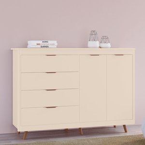 Cômoda Valentina 100% Mdf Tuboarte com 4 Gavetas 2 Portas e Kit de Pés Estilo Retrô