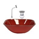 Ver imagem 1 de CUBA DE VIDRO QUADRADA 35CM VERMELHO CEREJA + VALVULA + TORNEIRA METAL