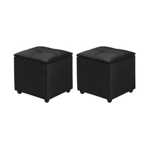 Kit 2 Puff Baú Decorativo Cristal 40x40 Estofado em Veludo Preto