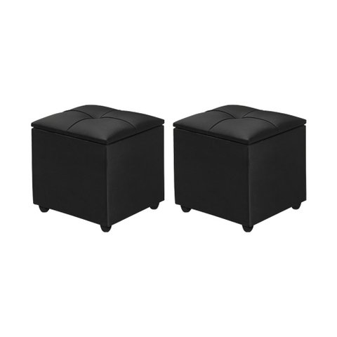 Kit 2 Puff Baú Decorativo Cristal 40x40 Estofado em Veludo Preto