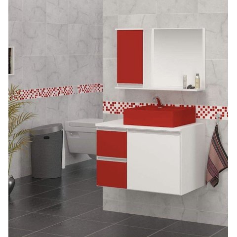 Conjunto de Banheiro Mdf 0,60m Branco e Vermelho Estilo e Modernidade:branco/vermelho