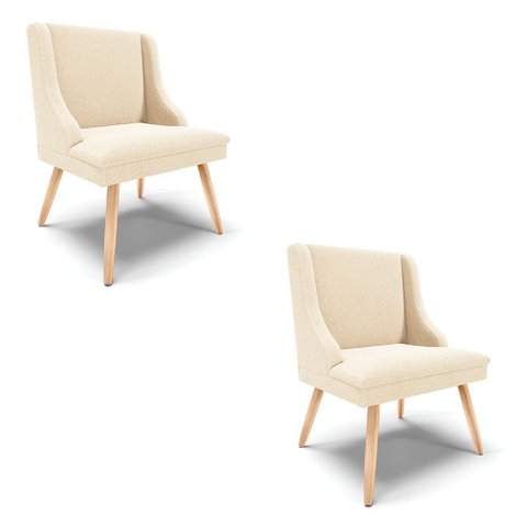 Cadeira Sala de Jantar Pé Palito Natural Kit 2 Liz Boucle Bege D03 - D’Rossi