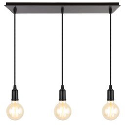 Pendente Industrial Cabo Tecido Triplo CQ E27 Vintage:Preto - 3