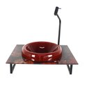 Ver imagem 1 de GABINETE COM CUBA DE VIDRO CHAPEU 10MM VERMELHO CEREJA COM TAMPO 50CM MARMORE AVERMELHADO MAIS TORNE