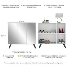 Sapateira Retrô com Espelho 3 Portas Nina Multimóveis MP6022 Branca/Preta - 3